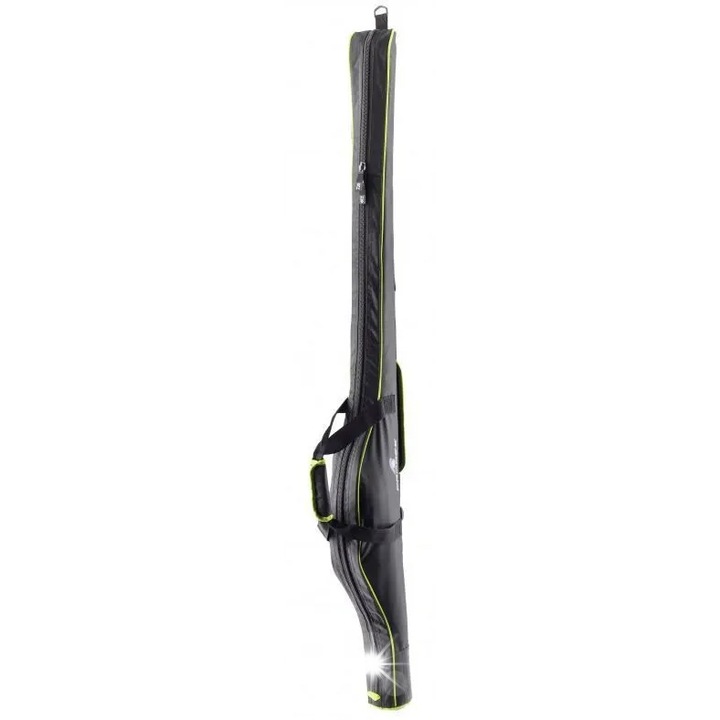 Калъф за риболовни въдици Daiwa Prorex, 128 см, черен с лимонени детайли, изработен от полиестер, за транспортиране на риболовни въдици с дължина 2,4 м