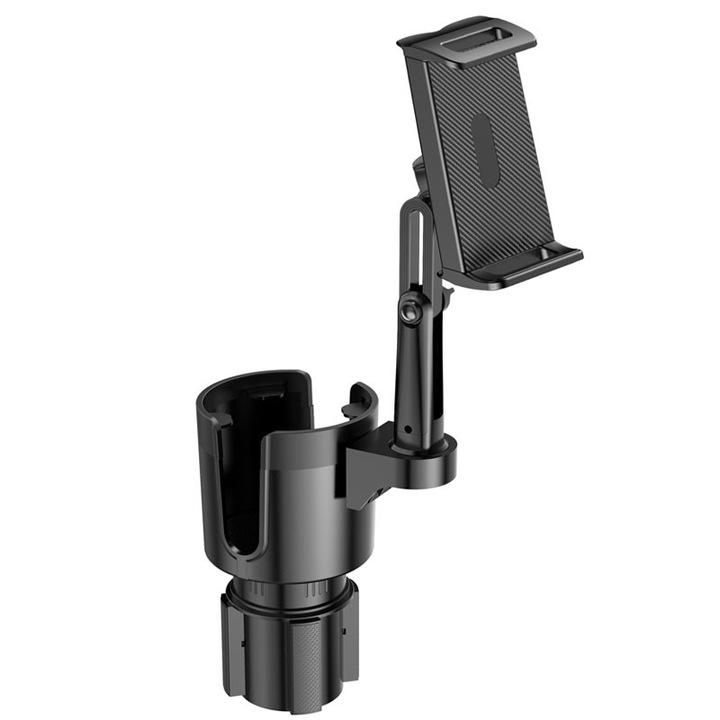 Többfunkciós autós pohártartó, Rqiurpn, Bővítmény telefontartóval, Műanyag, Fekete