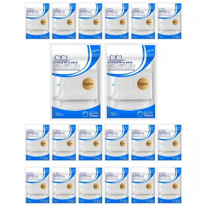 Set 600 scobitori cu ata dentara, Omelivon®, curatare eficienta, usor de manevrat, alb