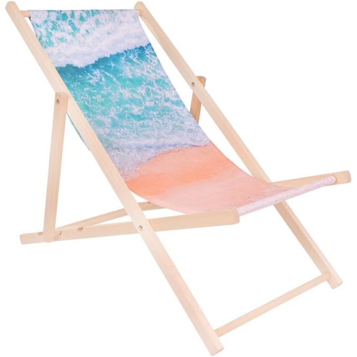 Sezlong pliabil din lemn, Specwood, cu 3 pozitii de reglare, material rezistent, 120x57,5cm - Nisip la mare