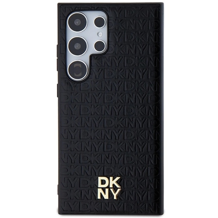 Кожен калъф с метално лого DKNY с MagSafe, съвместим с Samsung Galaxy S24 Ultra, черен