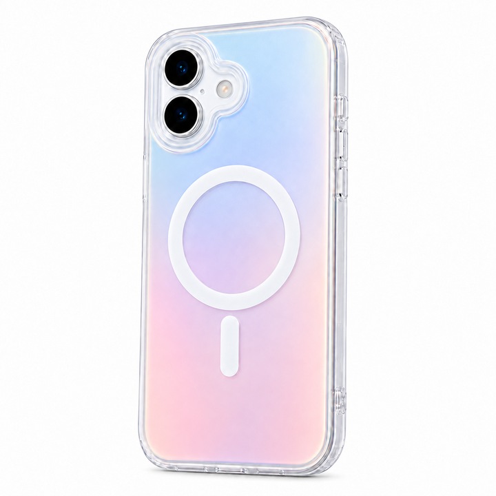 Husa pentru Apple iPhone 17, MagSafe, Antisoc, Efect Holografic cu Schimbare de Culoare, Textura Mata, Multicolor/Alb