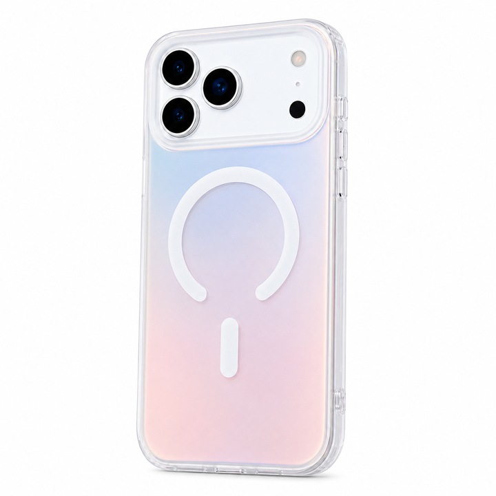 Husa pentru Apple iPhone 17 Pro, MagSafe, Antisoc, Model Cameleon, Schimbare Gradient de Culoare, Textura Mata, Multicolor/Alb