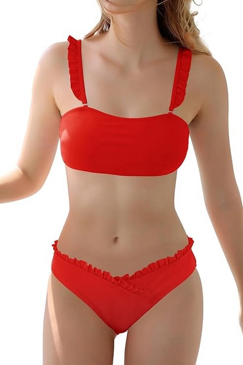 Costum de baie, 2 piese, rosu, marime M, SHEKINI