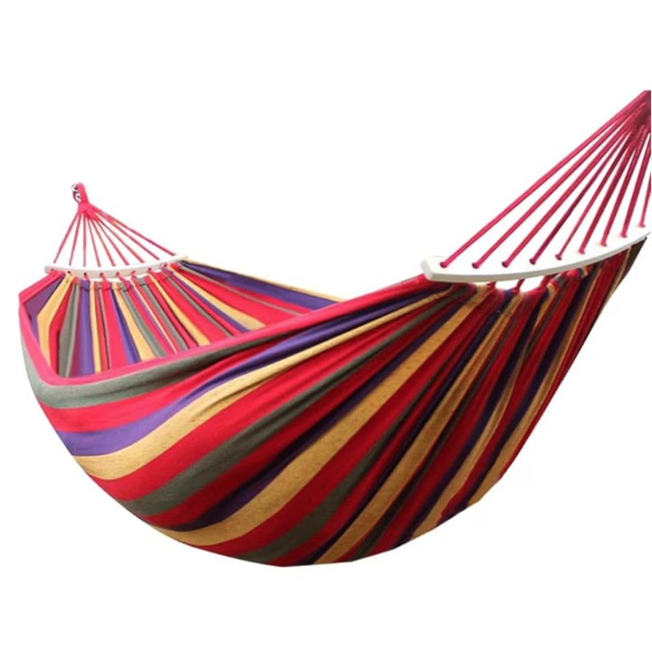 Kétszemélyes kerti függőágy többszínű 190x150 cm, 40 cm-es fa rúddal