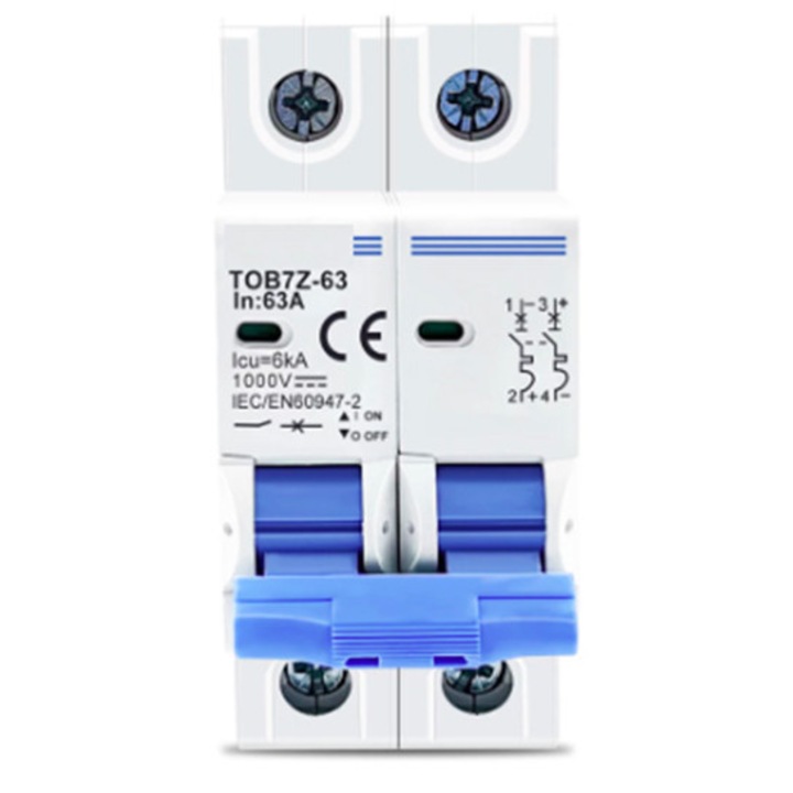 Siguranta automata 2P DC, 1000V, 63A, DC MCB, pentru sistem fotovoltaic