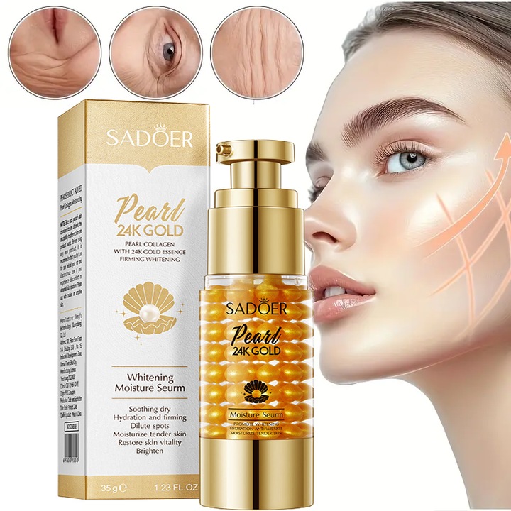 Ser antirid pentru fermitate cu aur de 24k si acid hialuronic, ser facial anti-imbatranire si lifting, cu efect ferm, bogat in acid hialuronic, potrivit pentru toate tipurile de ten, textura usoara