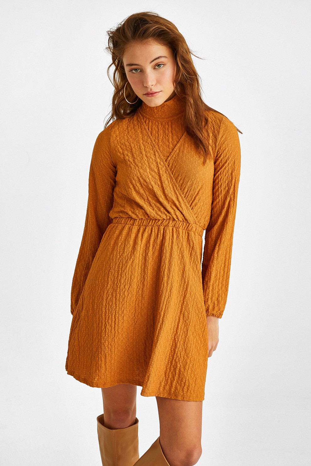 OXXO, Rochie mini cu decolteu in V, Portocaliu persan, L
