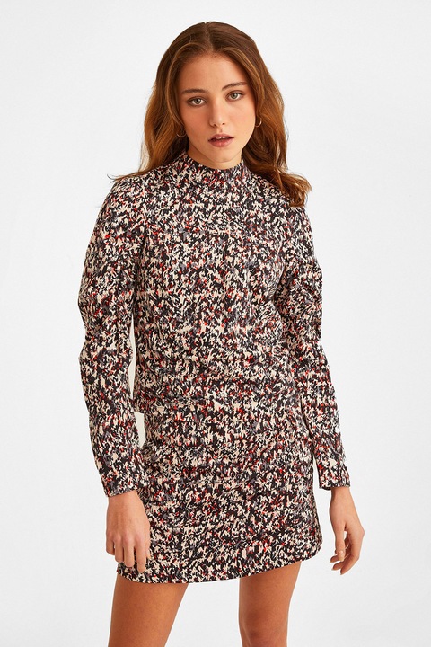 OXXO, Bluza cu model si guler scurt, Negru/Rosu vermillion/Crem