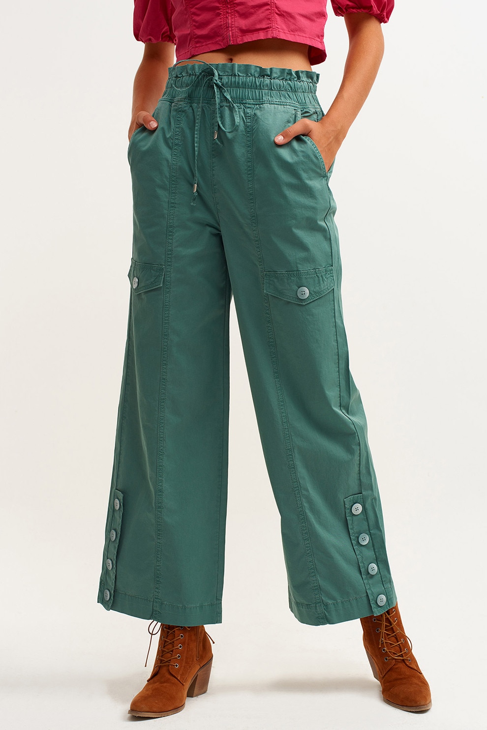 OXXO, Pantaloni cargo cu croiala dreapta Pambuzbel, Verde persan, M