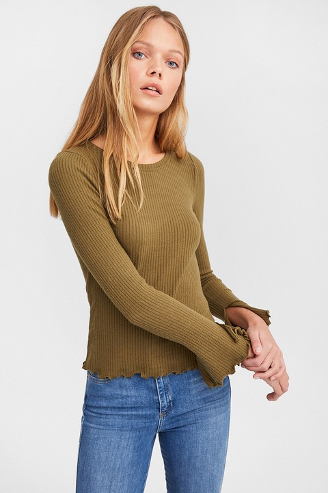 OXXO, Bluza striata cu terminatie valurita, Verde masliniu