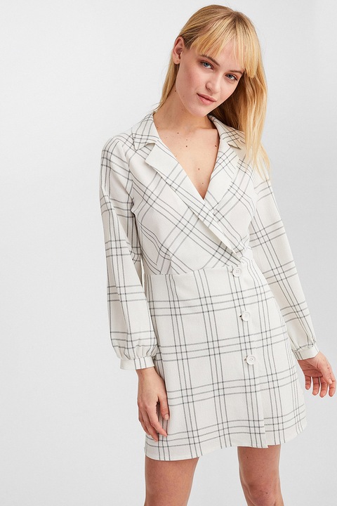 OXXO, Rochie scurta cu model in carouri, Negru/Alb murdar