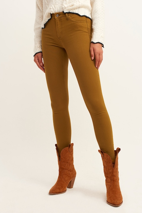 OXXO, Blugi crop skinny cu talie medie, Caramel
