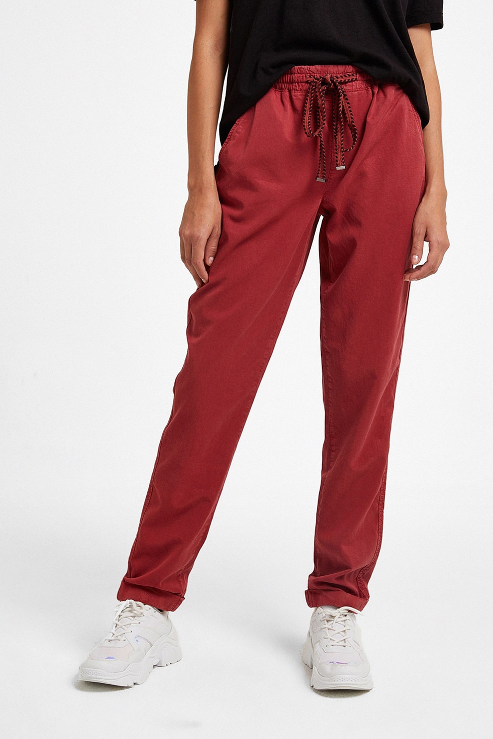 OXXO, Pantaloni jogger din bumbac si lyocell, Rosu inchis, 30