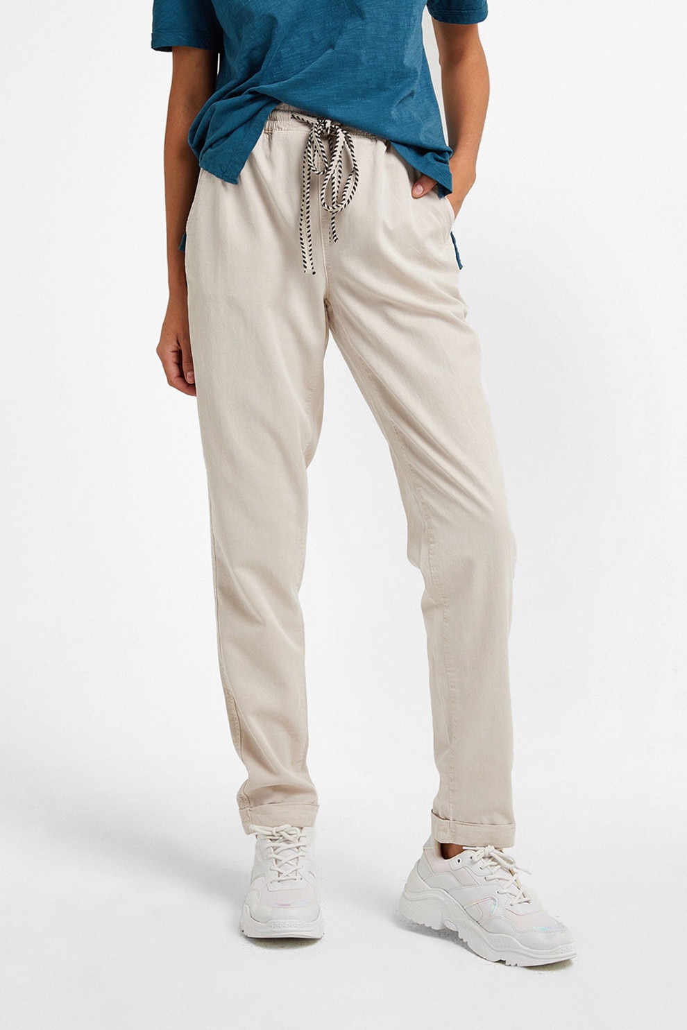 OXXO, Pantaloni jogger din bumbac si lyocell, Gri deschis, 29