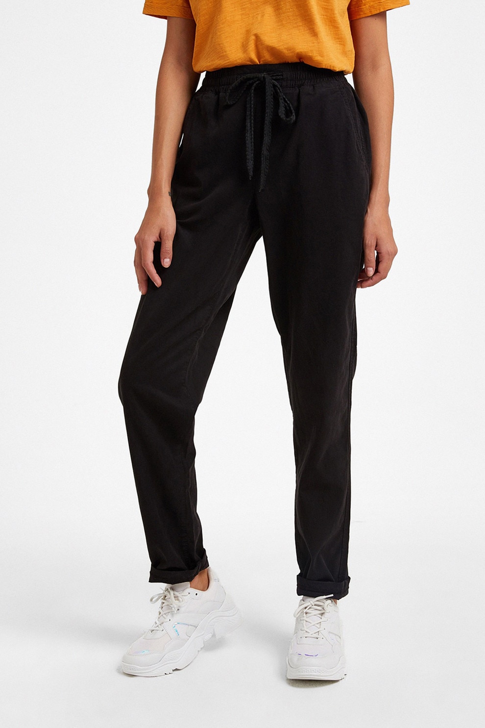 OXXO, Pantaloni jogger din bumbac si lyocell, Negru, 28