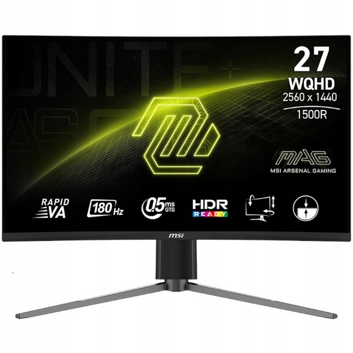 Monitor 27" MSI MAG 27CQ6PF, 2560x1440px, 180Hz, Ívelt, Fekete