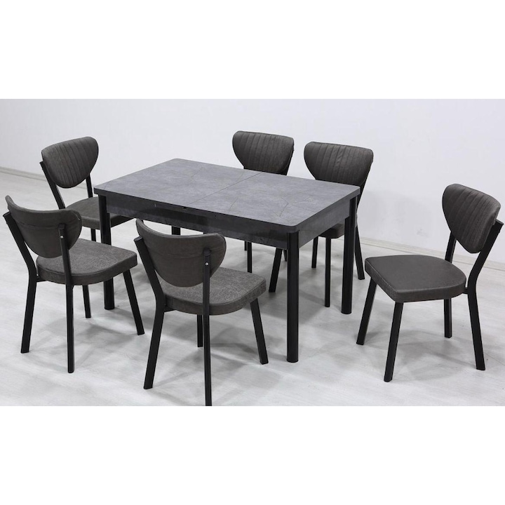 Set Masa Extensibila Luna Modella cu 6 Scaune Gri, 80x130cm (Extins 80x170cm)