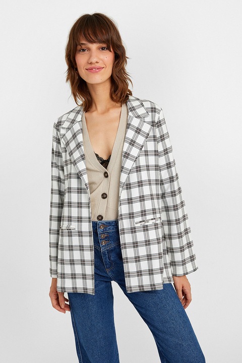 OXXO, Sacou cu model in carouri, Negru/Maro/Alb optic, M