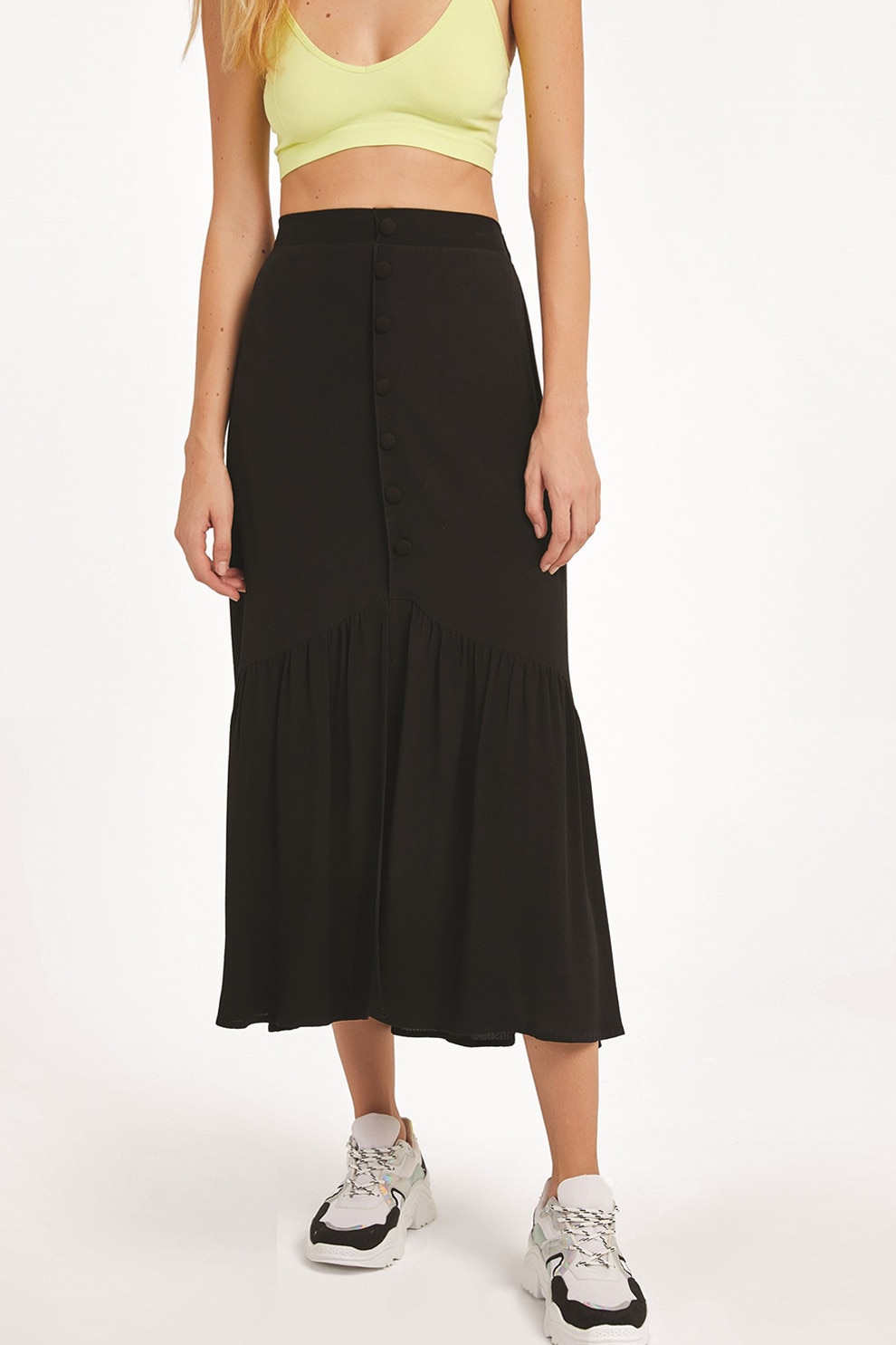 OXXO, Fusta midi cu croiala in A, Negru, S