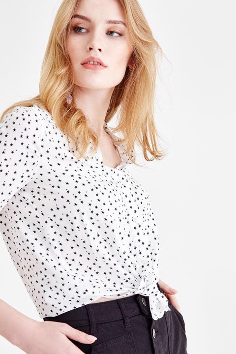 OXXO, Camasa lejera cu imprimeu si maneci 3/4, Negru stins/Alb murdar