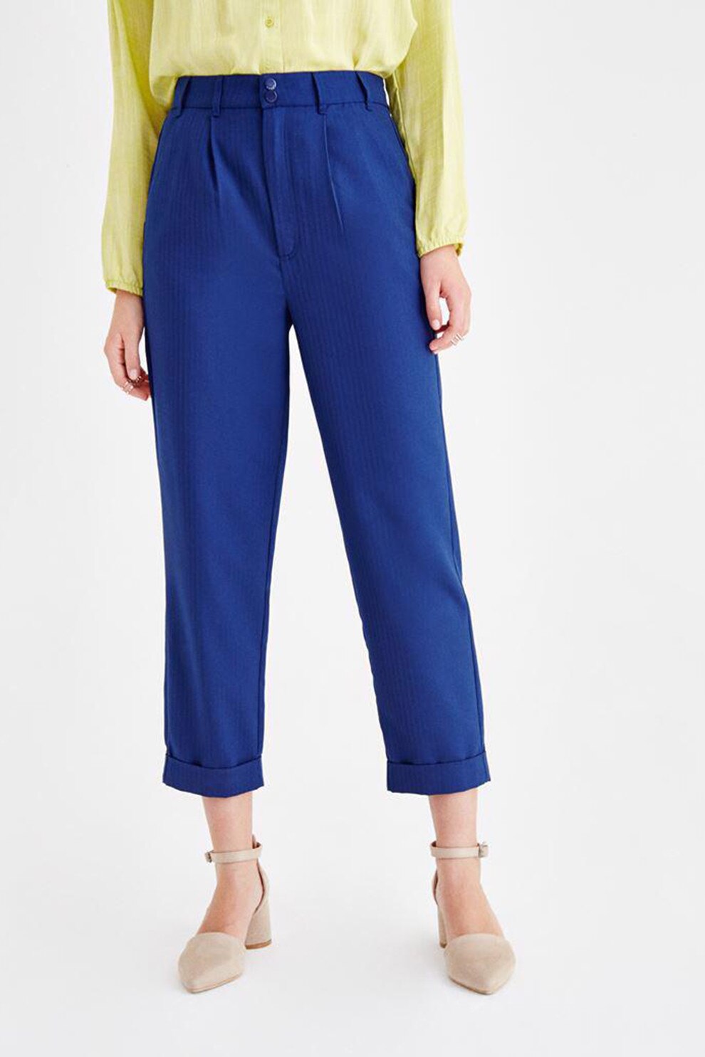 OXXO, Pantaloni crop cu talie inalta, Albastru royal, S