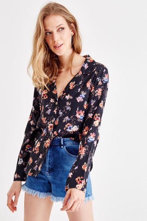 OXXO, Sacou usor cu model floral, Negru/Violet/Roz