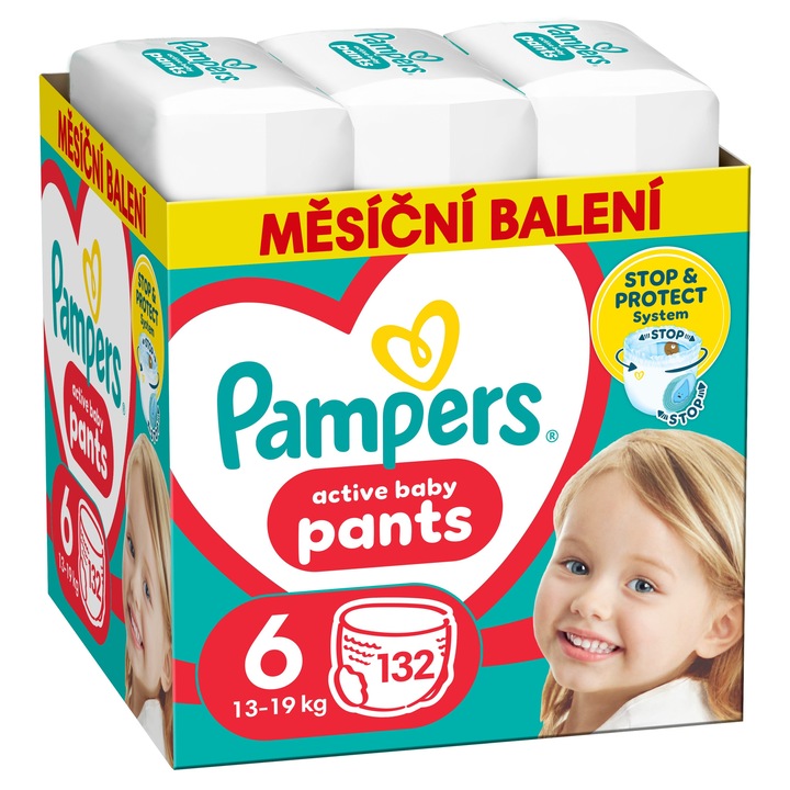 Памперси Pampers, размер 6, 132 броя, бели, за деца над 16 кг