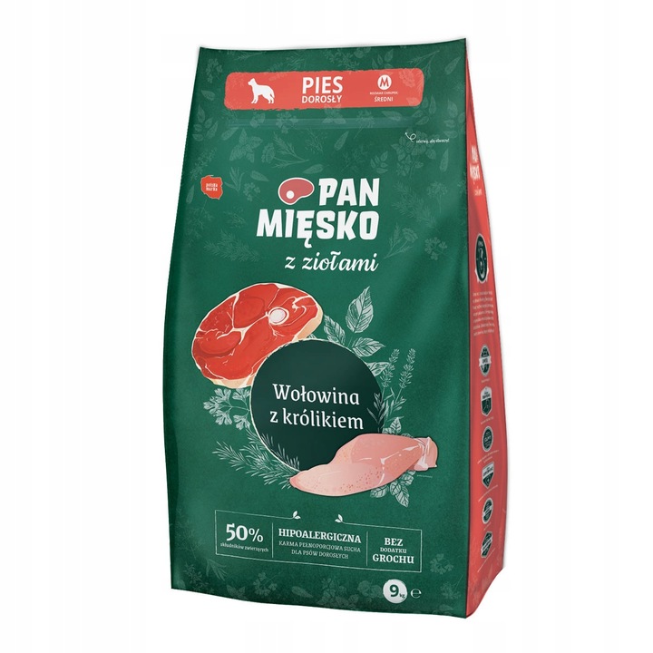 Pan Miesko száraz kutyaeledel, marhával és nyúllal, 9kg, gyógynövényekkel
