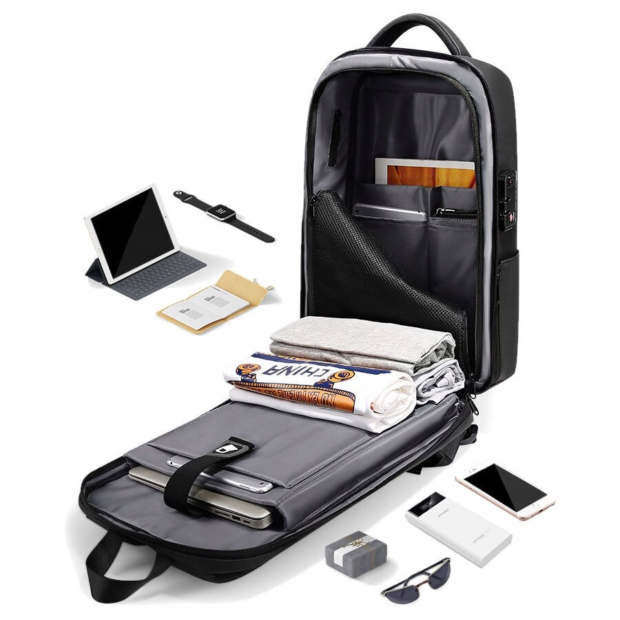 Rucsac laptop Mozos PM37, antiefractie, waterproof, 45x32x13-21cm, negru