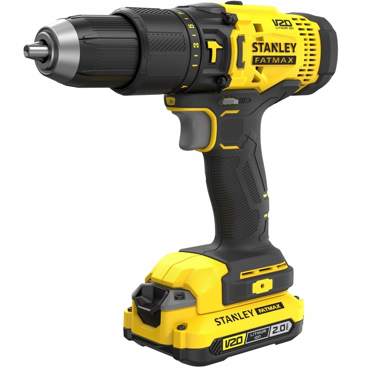 Bormasina-surubelnita cu percutie Stanley Fatmax V20 SFMCD711DSA, 18V, 50 Nm, 2 x 2,0Ah Li-Ion, 50 accesorii in valiza, negru/galben