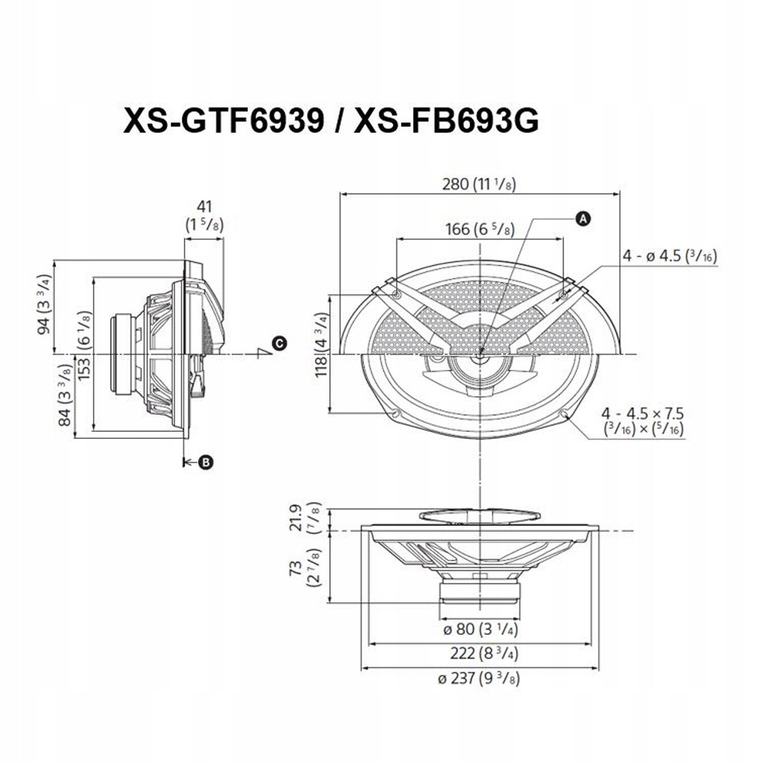 Boxe auto Sony XS-GTF6939, 3 cai, bas profund, 6x9