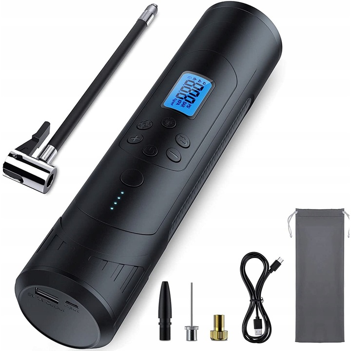 Компресор за кола, Gotel, безжичен, 150PSI, функция Powerbank, фенерче, 24x5.5x5.5см