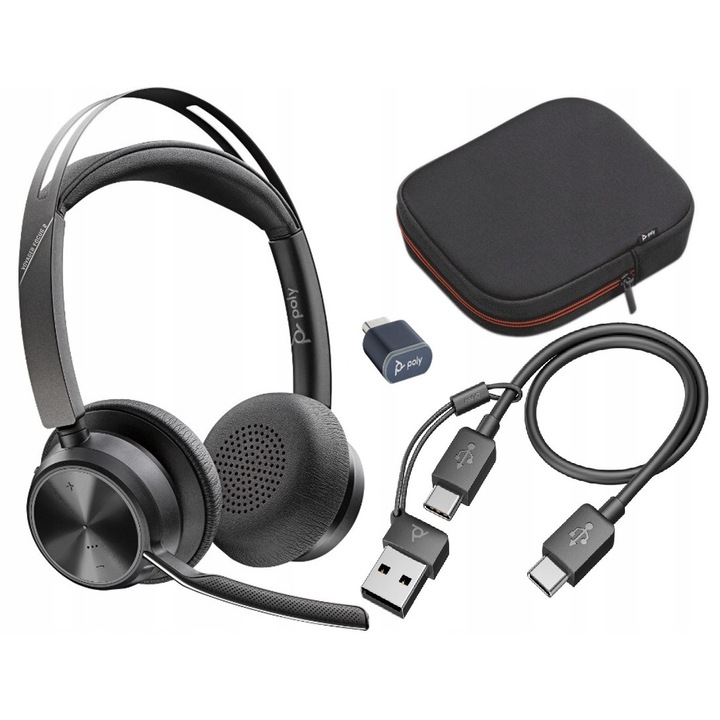 Слушалки за компютър Poly Voyager Focus 2, безжични, Bluetooth, ANC, USB-C, USB-A