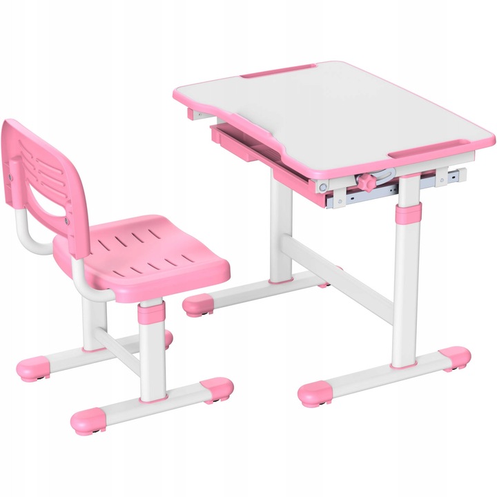 Birou si scaun ergonomic pentru copii Mozos, roz-alb, dimensiuni ...