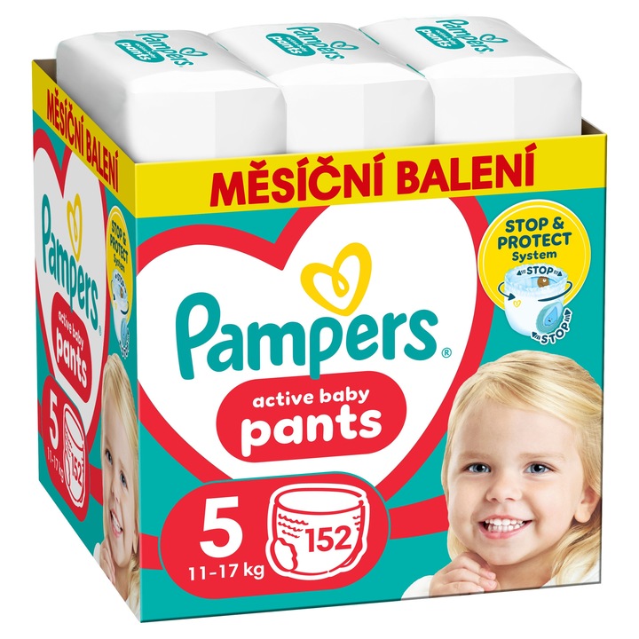 Памперси Pants, размер 5, 12-17 кг, комплект от 152 части, защита от протичане, регулиране на 360 градуса