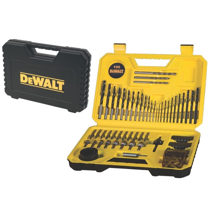 Set de burghie Dewalt, 25 piese, pentru lemn, metal, beton, cu valiza