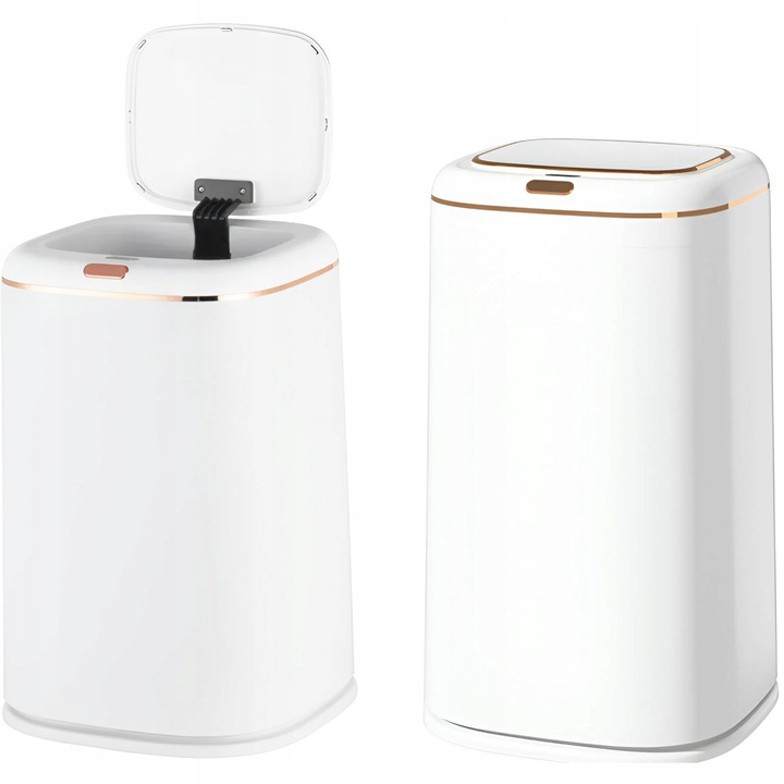 Cos de gunoi automat, Mozos, 35L, 28.5x28.5x44cm, alb/auriu