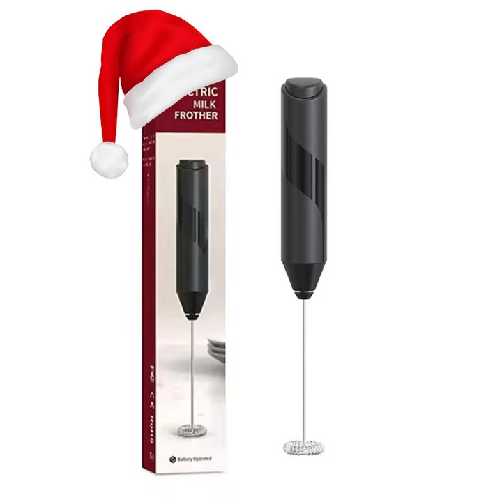 Froter Lapte Electric de Mana, Cu Bat Mixer Inoxidabil, Pentru Cafea, Latte, Cappuccino, Matcha, Alimentat cu Baterii