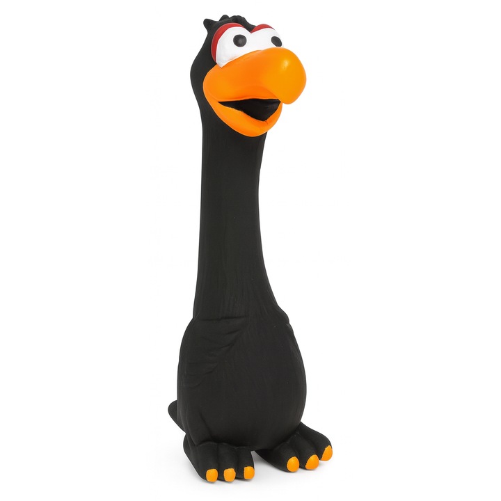 Jucarie pentru caini, cu sunet, forma de pasare amuzanta, 21 cm – Negru/Galben