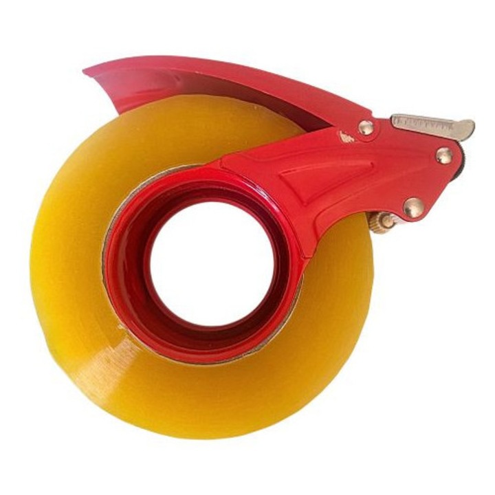 Dispenser metalic pentru scotch sau banda adeziva, ergonomic, plus o rola scotch jumbo