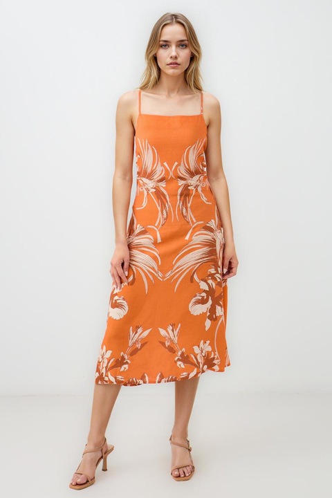 JIMMY KEY, Rochie cu croiala in A si bretele subtiri, Portocaliu, Maro fango, Crem, L