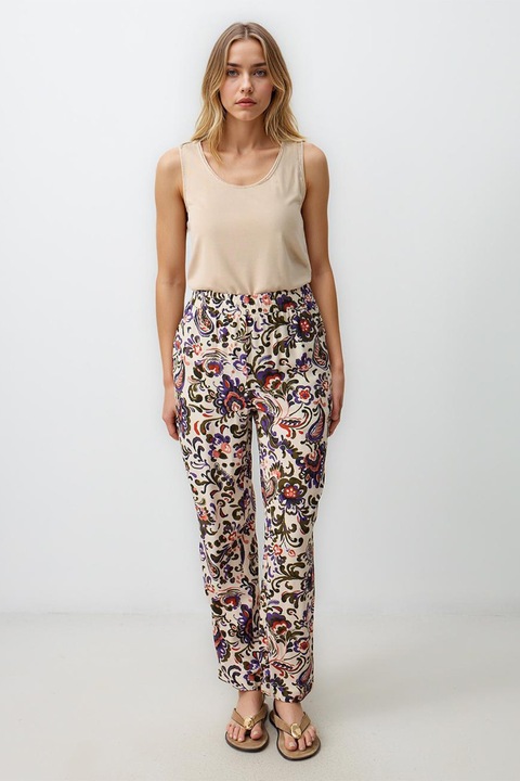 JIMMY KEY, Pantaloni conici cu talie inalta, Violet/Caramiziu/Bej deschis
