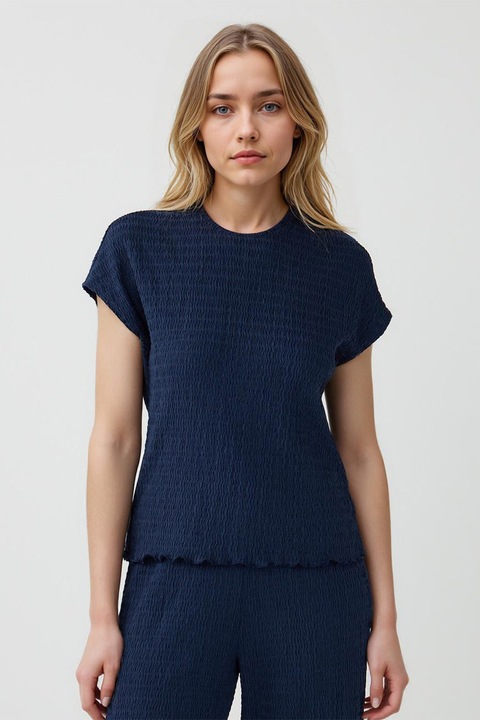 JIMMY KEY, Bluza texturata cu maneci scurte, Bleumarin