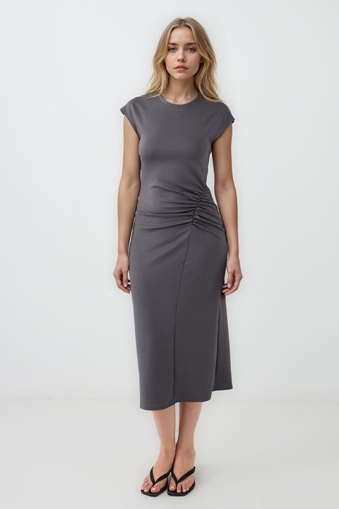 JIMMY KEY, Rochie midi din amestec de modal cu pliu elastic, Gri inchis, L