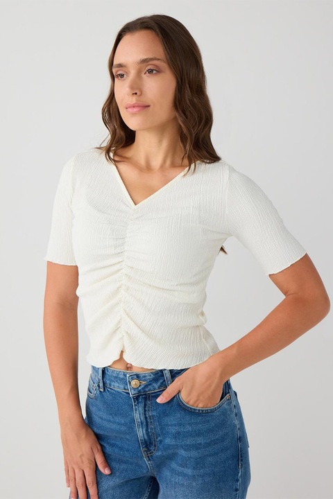 JIMMY KEY, Bluza crop cu maneci scurte, Alb murdar