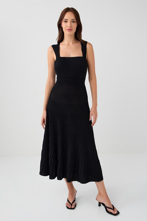 JIMMY KEY, Rochie midi cu decolteu patrat, Negru, M