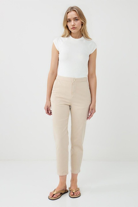 JIMMY KEY, Pantaloni conici cu talie inalta, Alb fildes