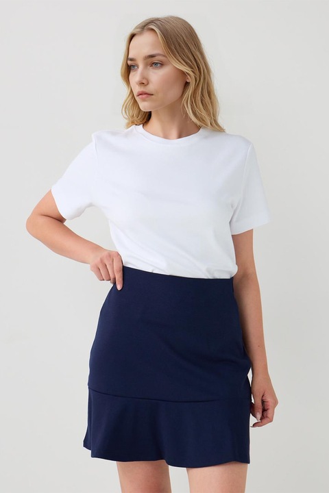 JIMMY KEY, Fusta mini dreapta cu terminatie cu volane, Bleumarin