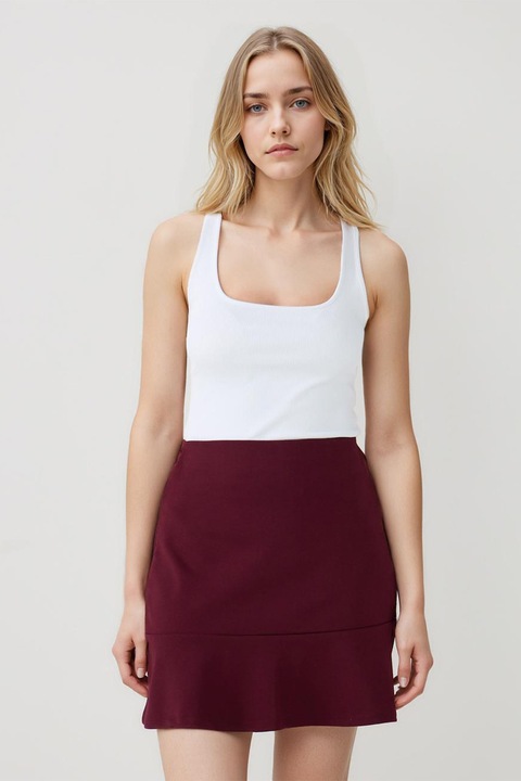 JIMMY KEY, Fusta mini dreapta cu terminatie cu volane, Visiniu